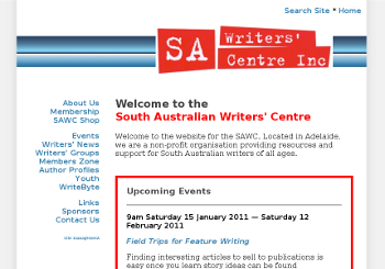 screen shot of SA Writers' Centre