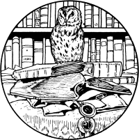 an owl sitting on books